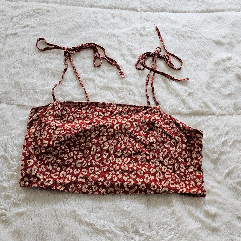 Kendall and Kylie Leopard Print Tie-Strap Crop Top.
